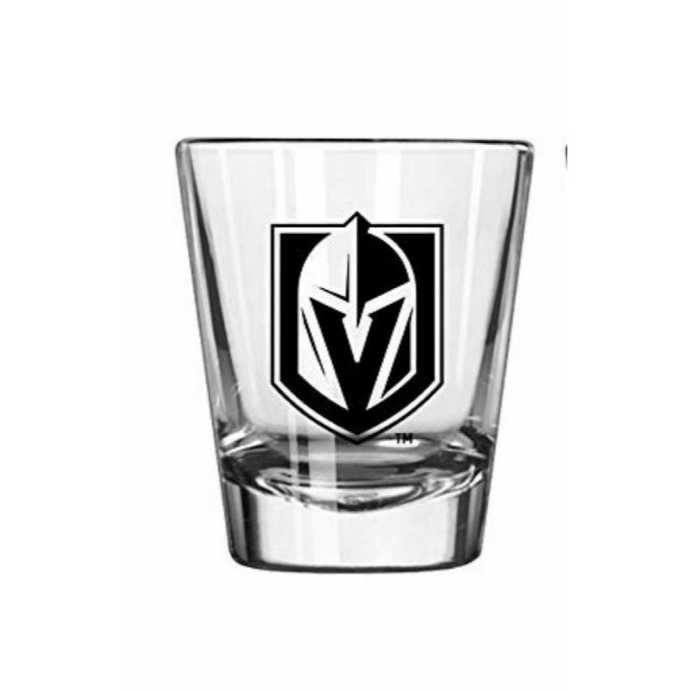 VEGAS GOLDEN KNIGHTS SHOT GLASS 2 OZ CLASSIC CLEAR 2-SIDED LOGO NHL NEW